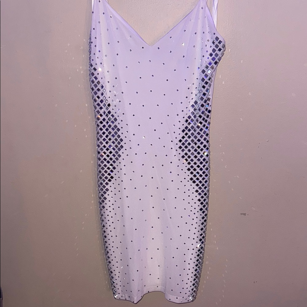 Fiorucci White and Cream Sequin Mini Dress Spaghetti Strap
